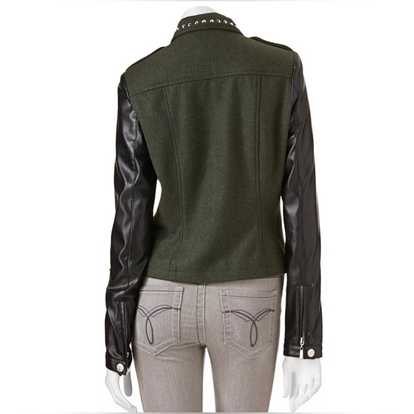 Jou Jou faux leather fleece military jacket punk festival studded medium EUC - Picture 3 of 11